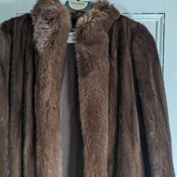 Women's Vintage John Pappas Brown Mink Fur Coat with Fox Trim Size Large - Picture 2 of 8